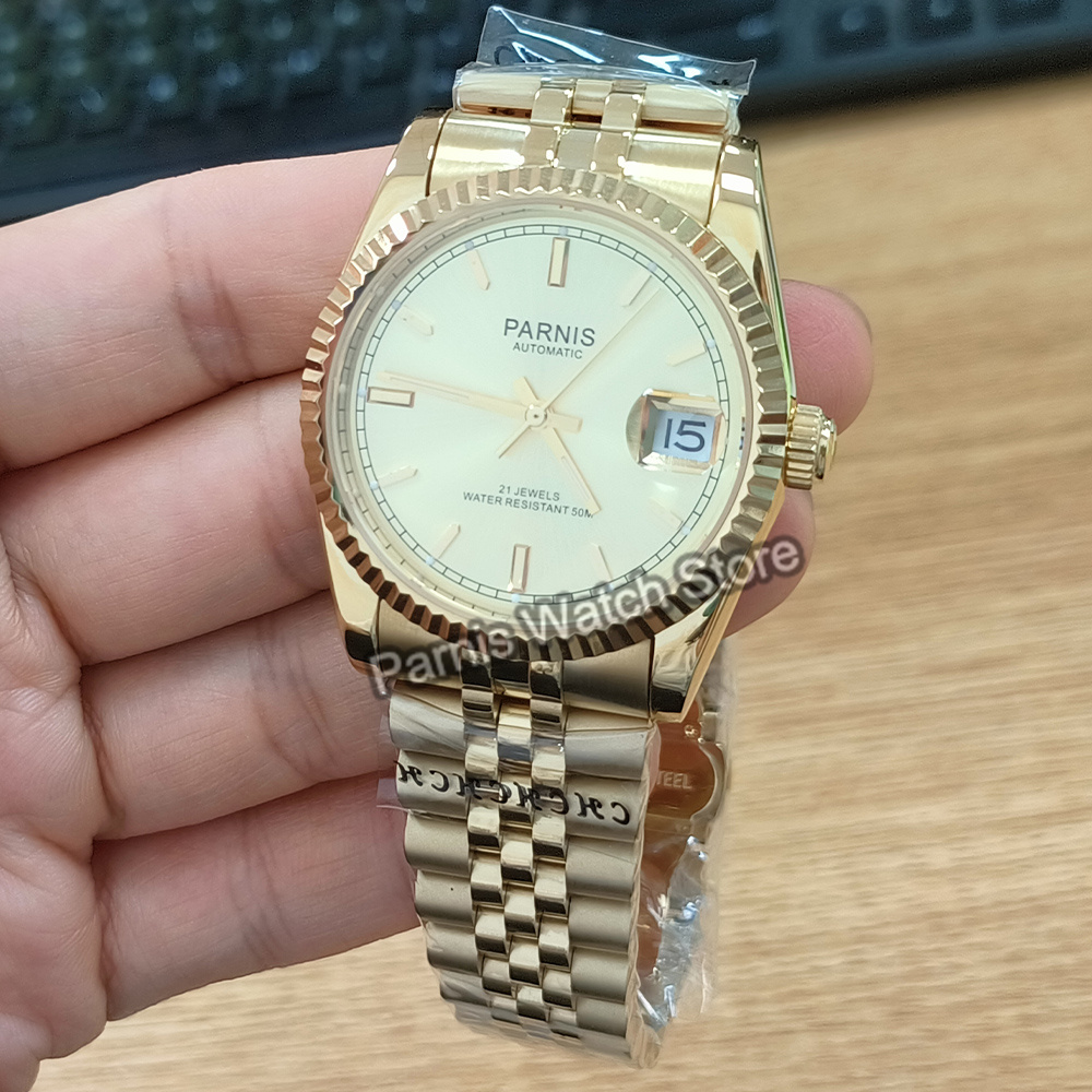 Parnis 36mm Gold Color Luminou - Rolex Watch Datejust recension och pris